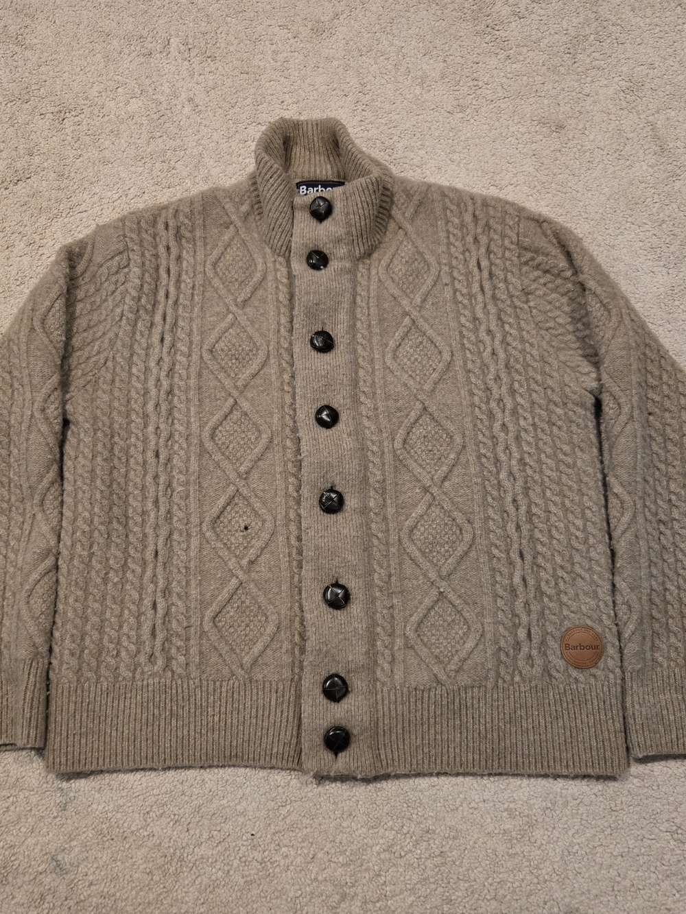 Barbour Kirkham Men's Pure Lambswool  Cable Knit Cardigan Jacket size XL